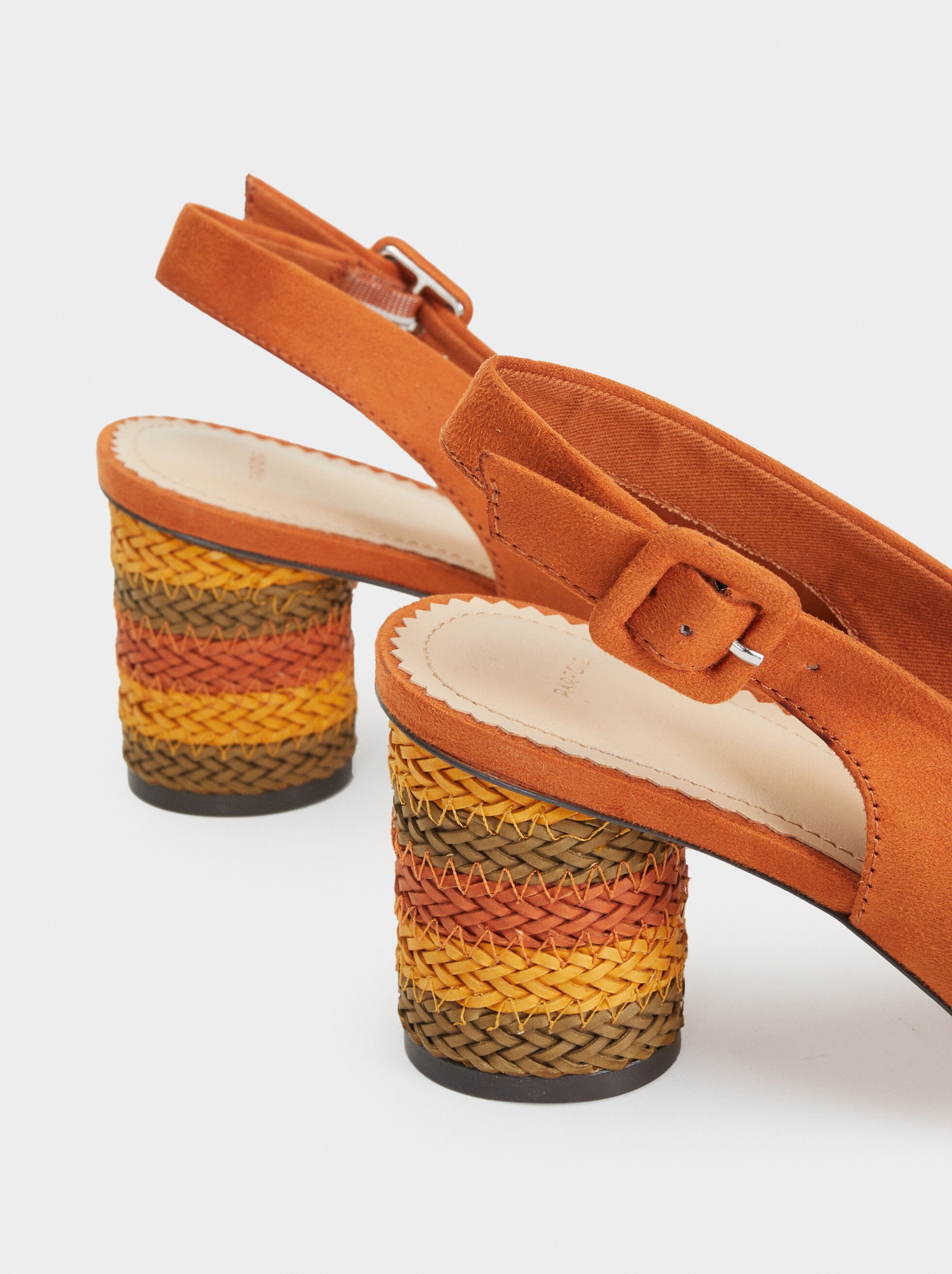 orange mid heel shoes