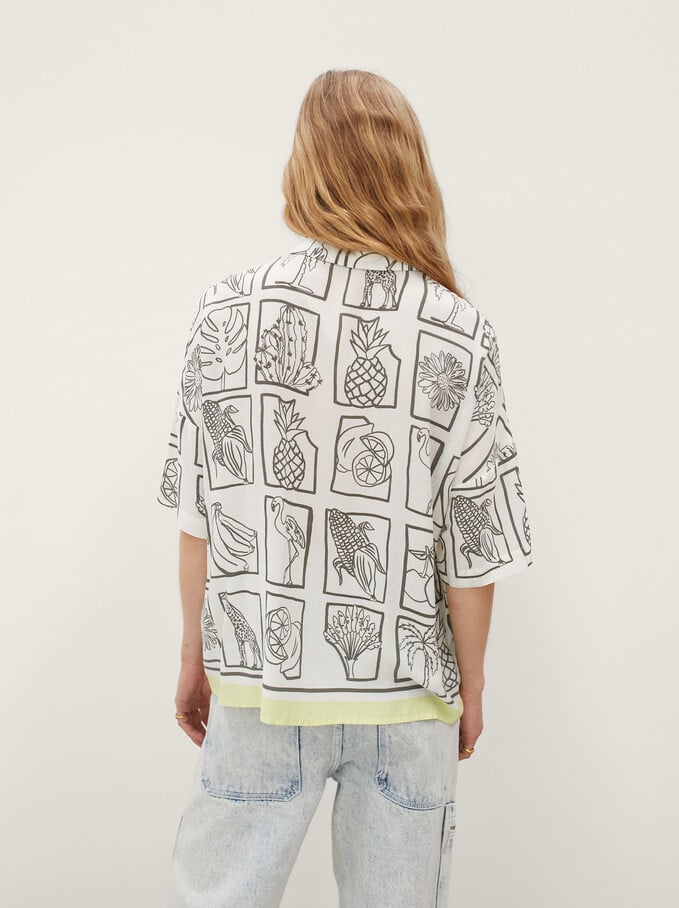 Printed Oversized Shirt, Ecru, hi-res