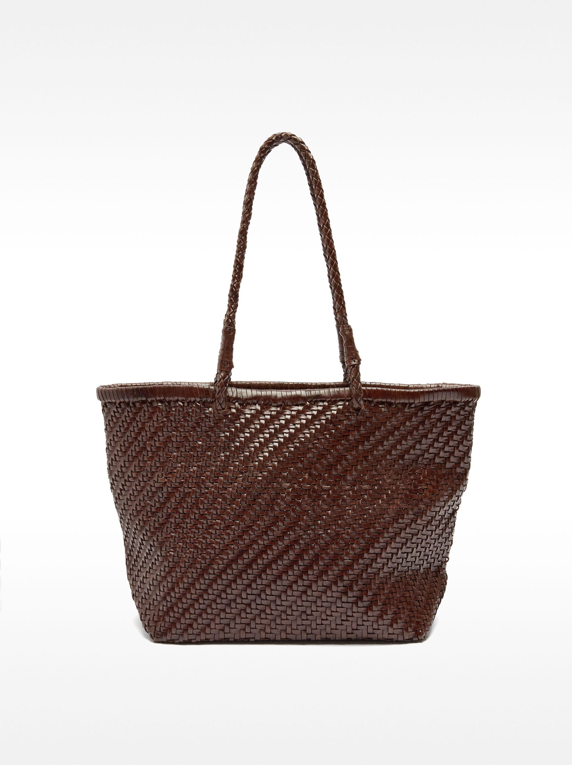 Woven leather shopper bag image number 6.0