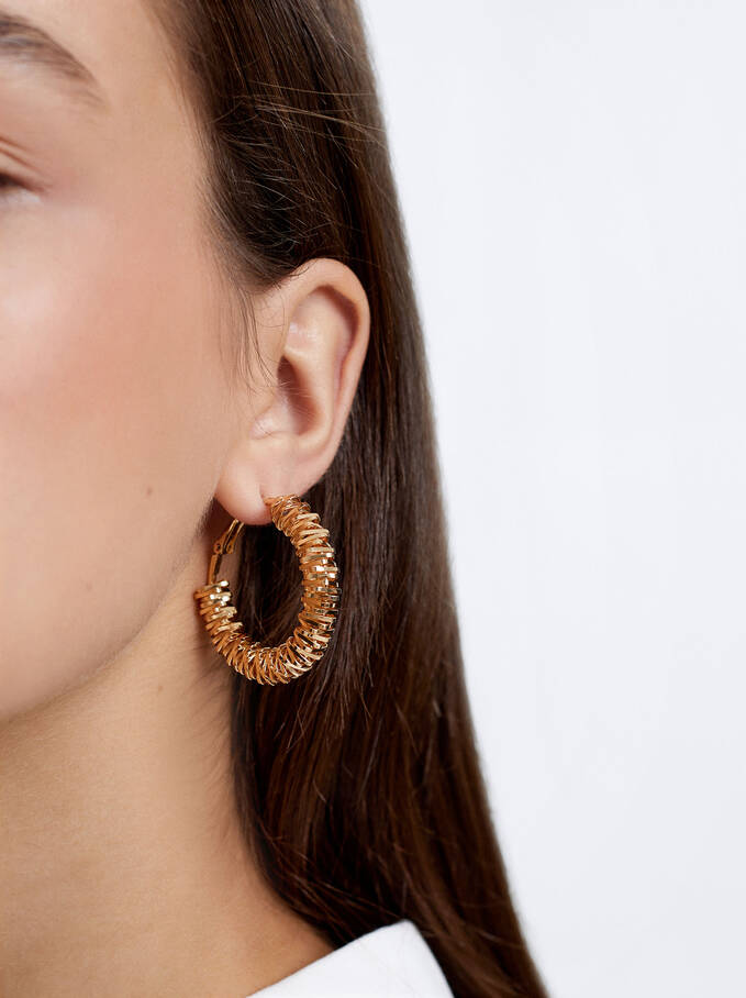 Golden Irregular Hoop Earrings, Golden, hi-res