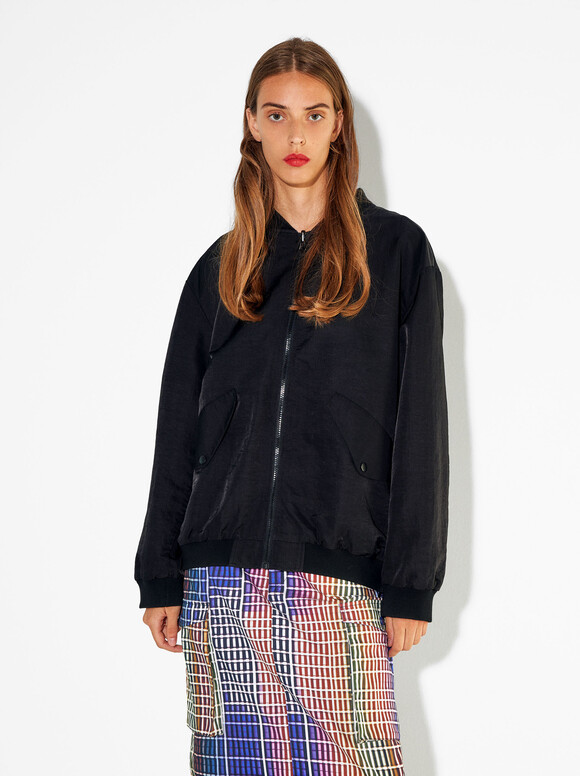 Reversible Bomber Jacket, Black, hi-res