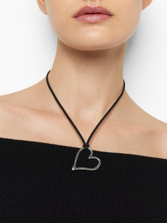 Cord Neckalace With Heart, Silver, hi-res