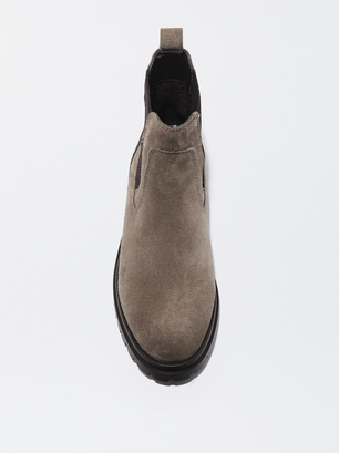 Online Exclusive - Flat Leather Ankle Boots, Beige, hi-res