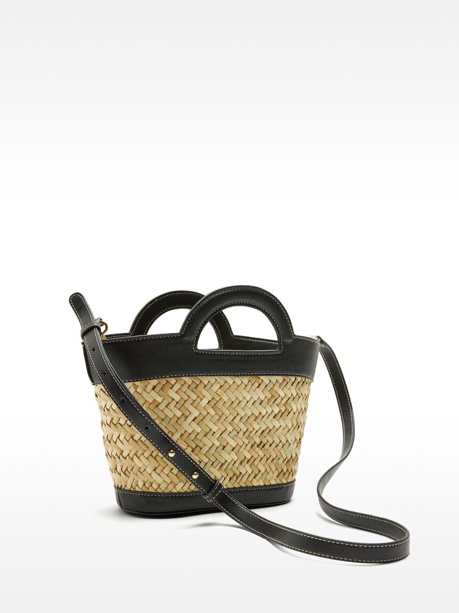 Raffia tote bag with crossbody strap S