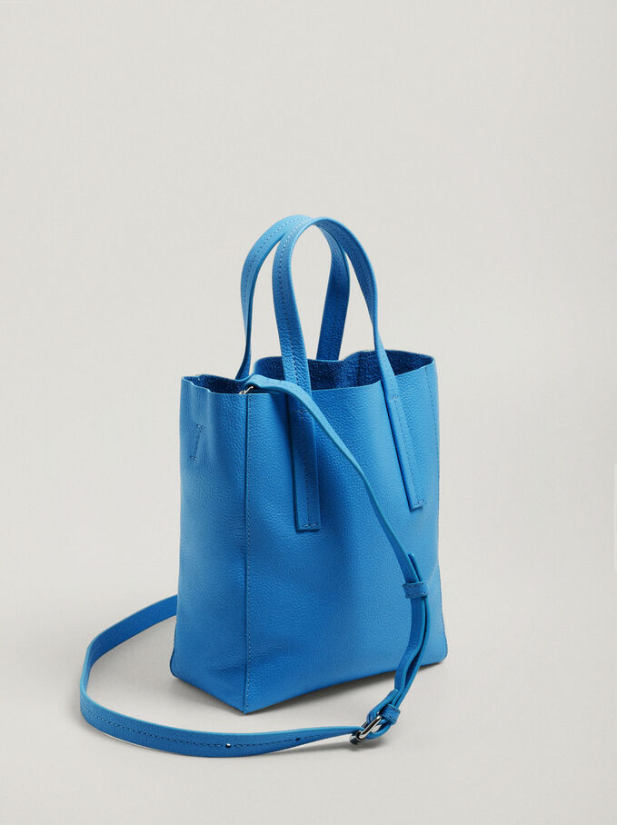 Leather Shopper Bag, Blue, hi-res