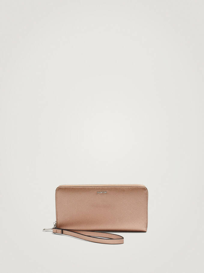 Embossed Wallet With Handle, Rose Gold, hi-res