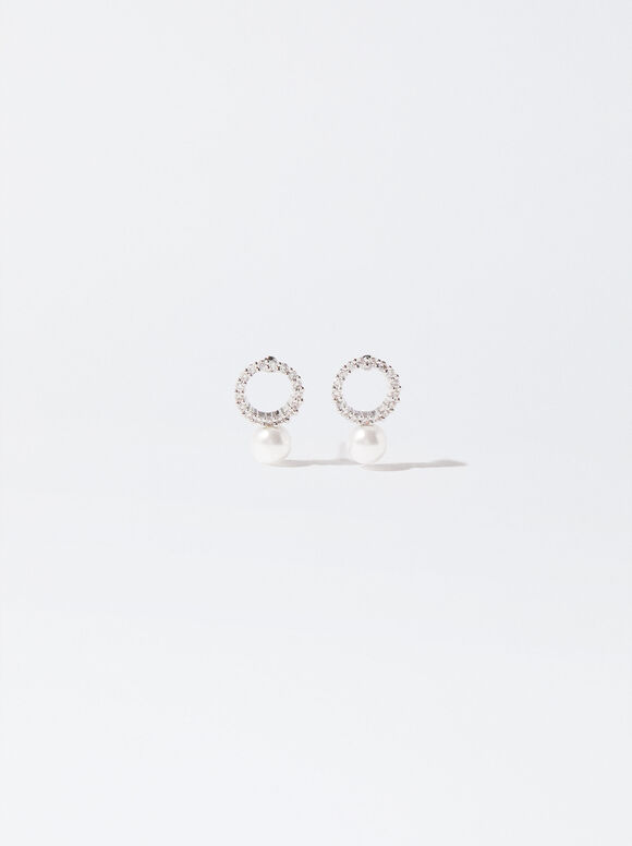 Gold Earrings With Pearls And Crystals, Silver, hi-res