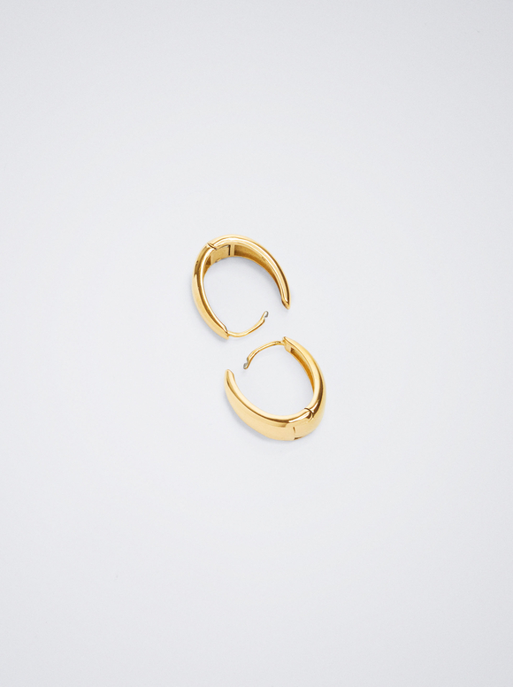 Stainless Steel Golden Hoop Earrings, Golden, hi-res