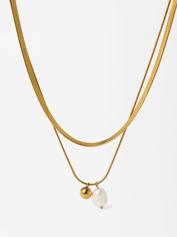 Set of pearl necklaces - stainless steel