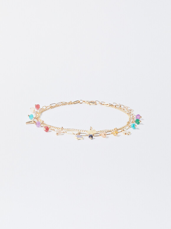 Anklet With Gemstones And Charms, Multicolor, hi-res