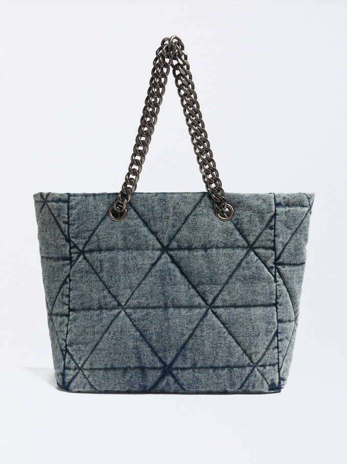 Denim Shopper Bag, Blue, hi-res
