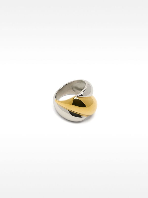 Bicolor crossed ring - stainless steel