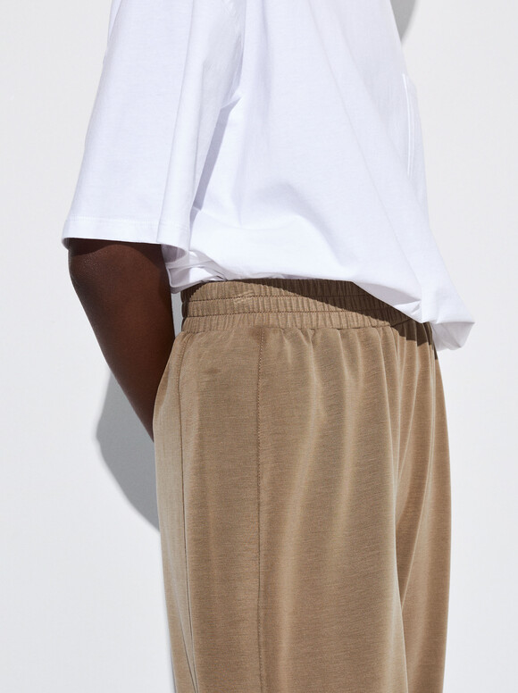 Trousers With Elastic Waistband, Khaki, hi-res