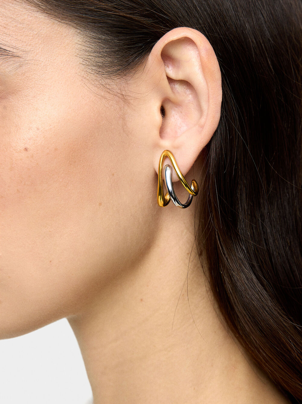 Earrings ear jacket bicolor wave - stainless steel