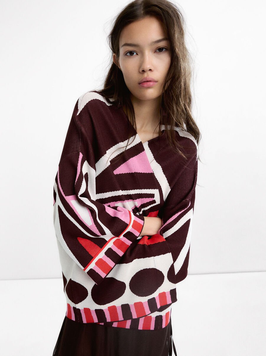 Jacquard knit kimono