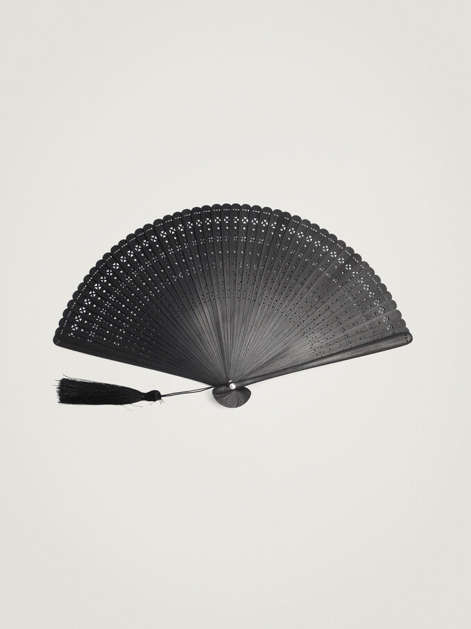 Bamboo Perforated Fan, Black, hi-res