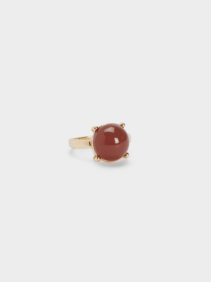 Ring With Bead, Brown, hi-res
