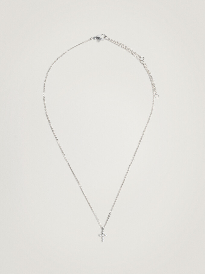 Short Necklace With Cross, Silver, hi-res