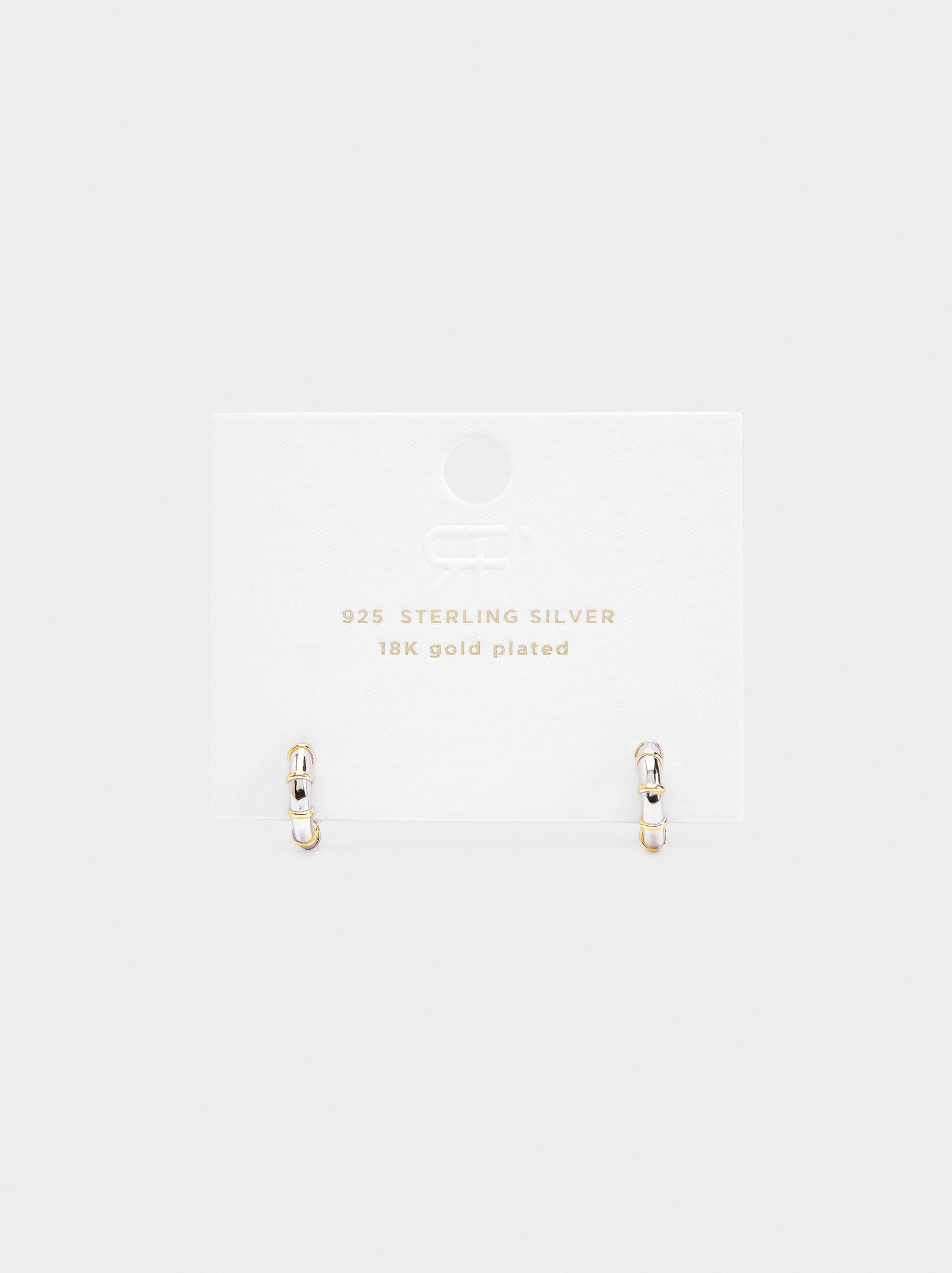 Segmented bicolor hoop earrings with 925 sterling silver image number 3.0