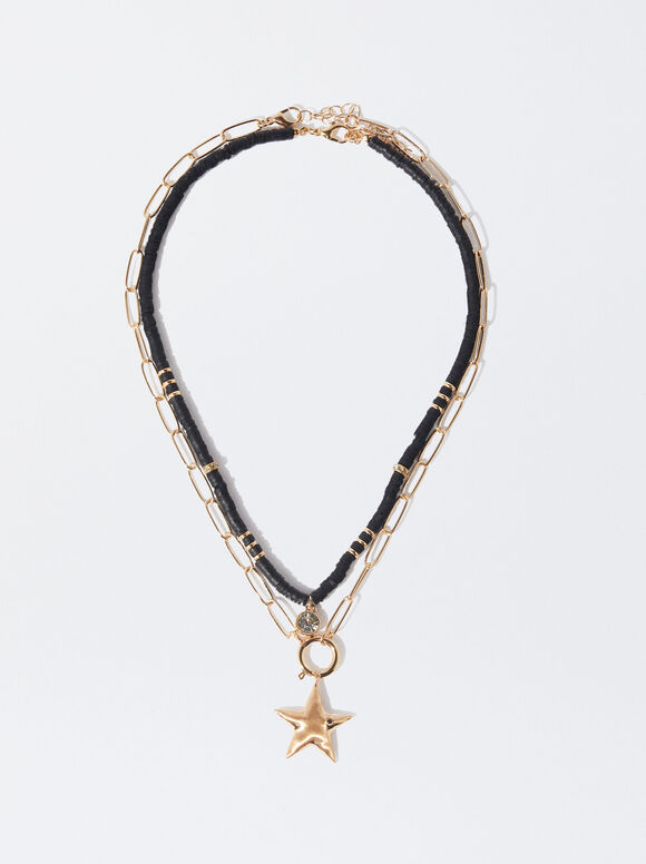 Set Of Necklaces With Star And Crystal, Black, hi-res