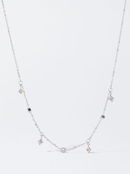 Silver Stainless Steel Necklace With Crystals
