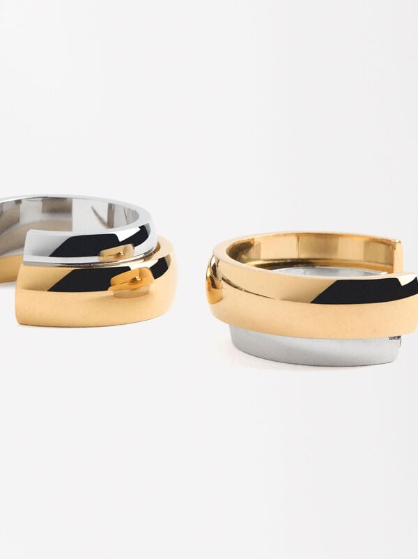 Two-tone double-effect earrings - stainless steel