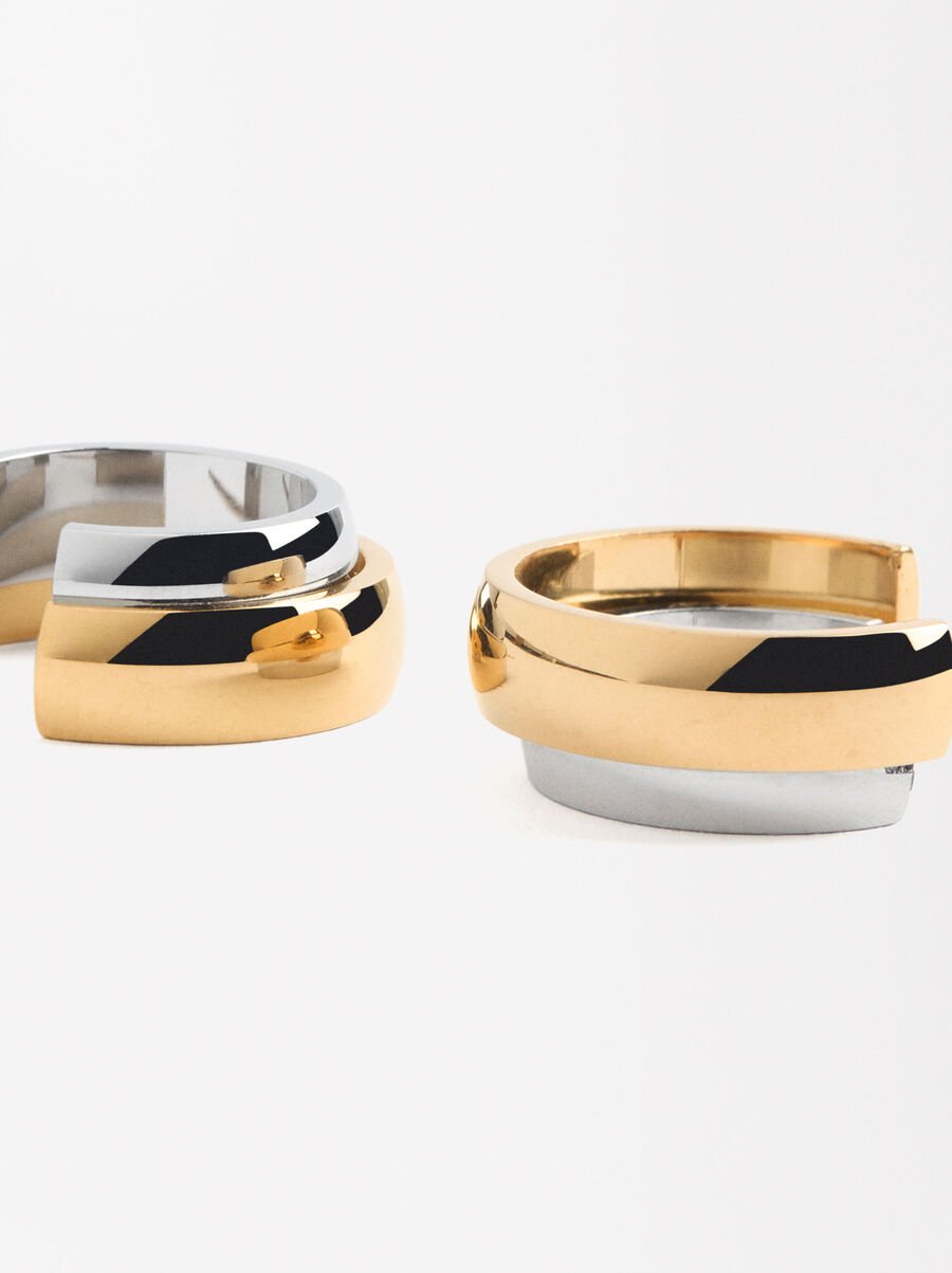 Two-tone double-effect earrings - stainless steel