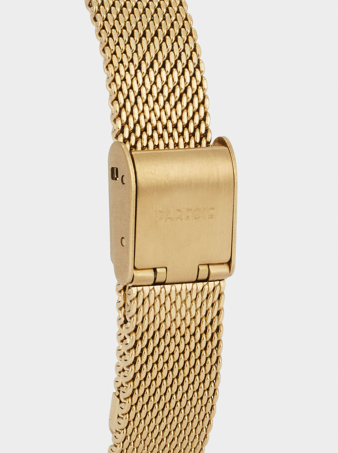 Square Case Stainless Steel Watch, Golden, hi-res