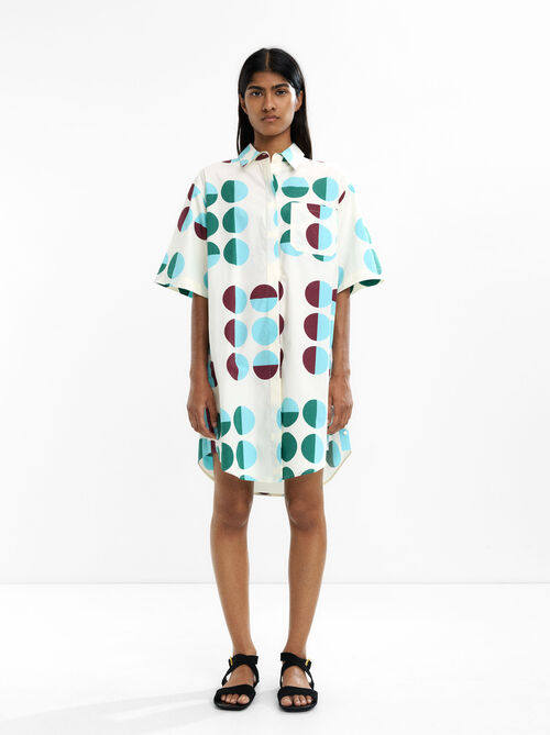 Vestido camiseiro estampado 100% algodão 