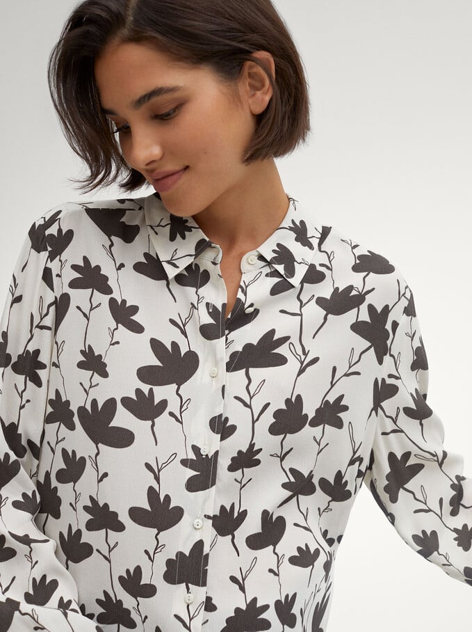 Floral Print Flowing Shirt, Grey, hi-res