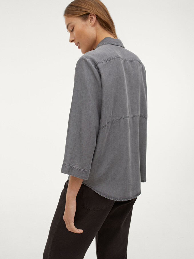 100% Lyocell Short Sleeve Shirt, Grey, hi-res