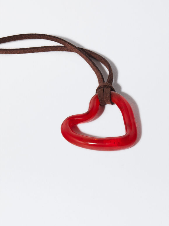 Online Exclusive - Collier Corde Avec Coeur, Rouge, hi-res