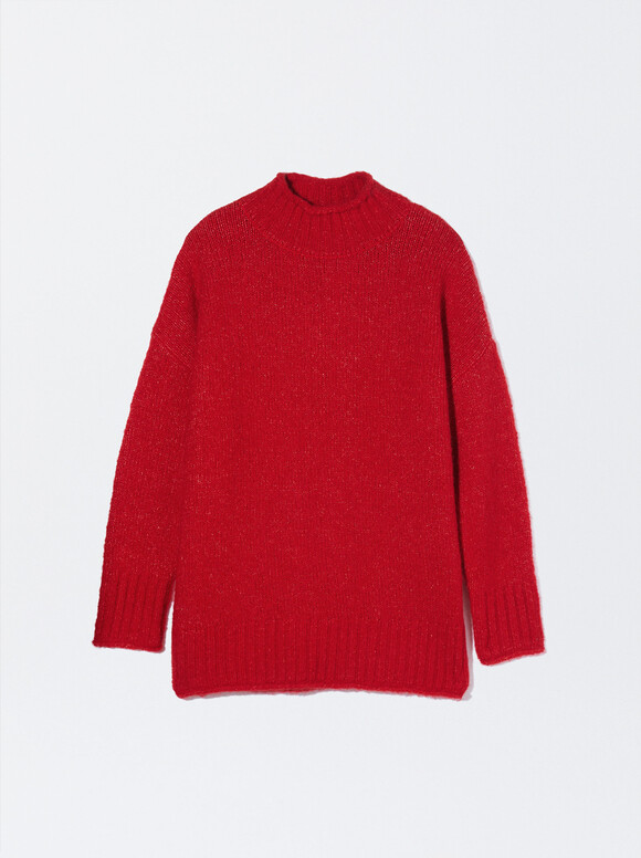 Camisola De Malha Com Lã, Vermelho, hi-res