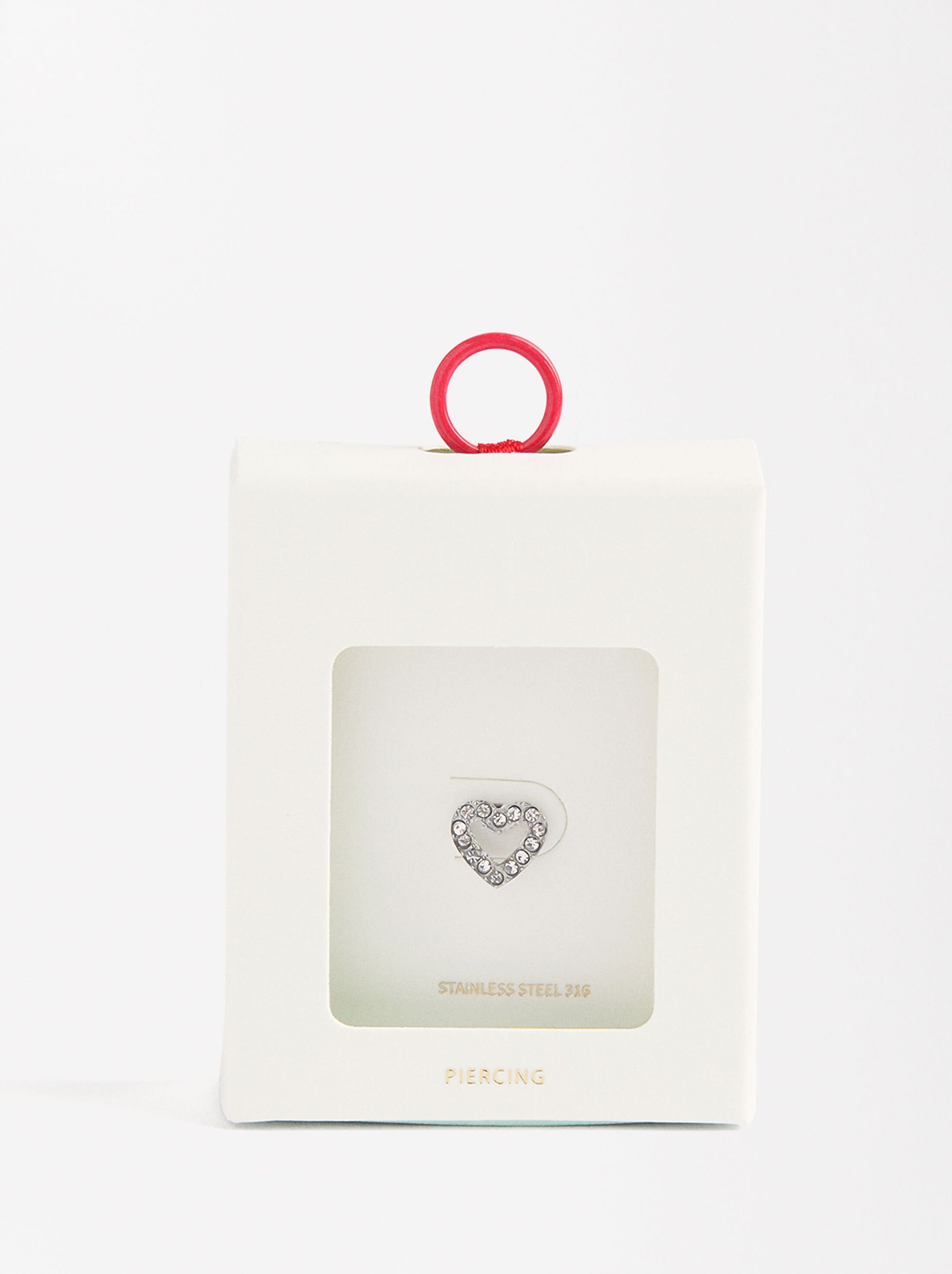 Heart piercing with zirconia - Stainless steel image number 1.0