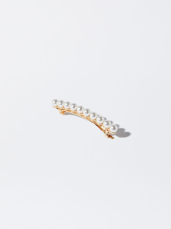French Clip With Pearls, White, hi-res
