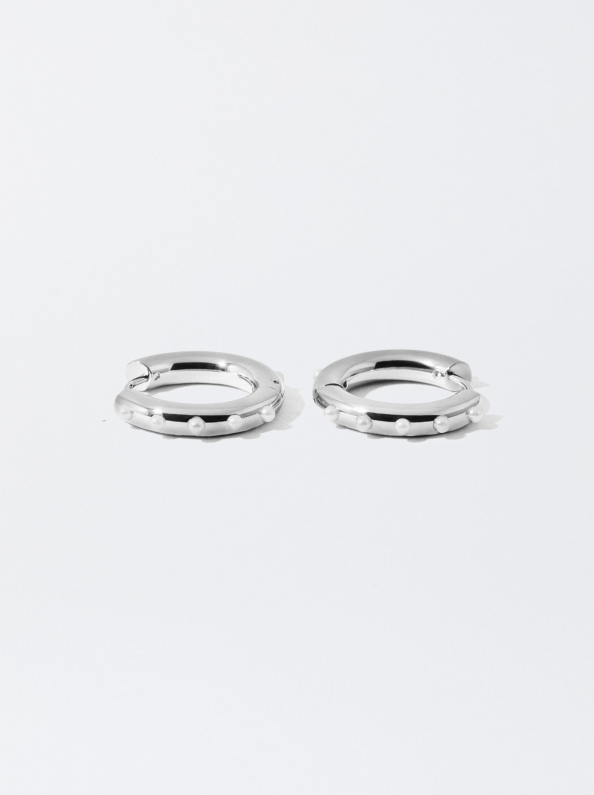 Stainless Steel Hoops Earrings With Pearls image number 2.0