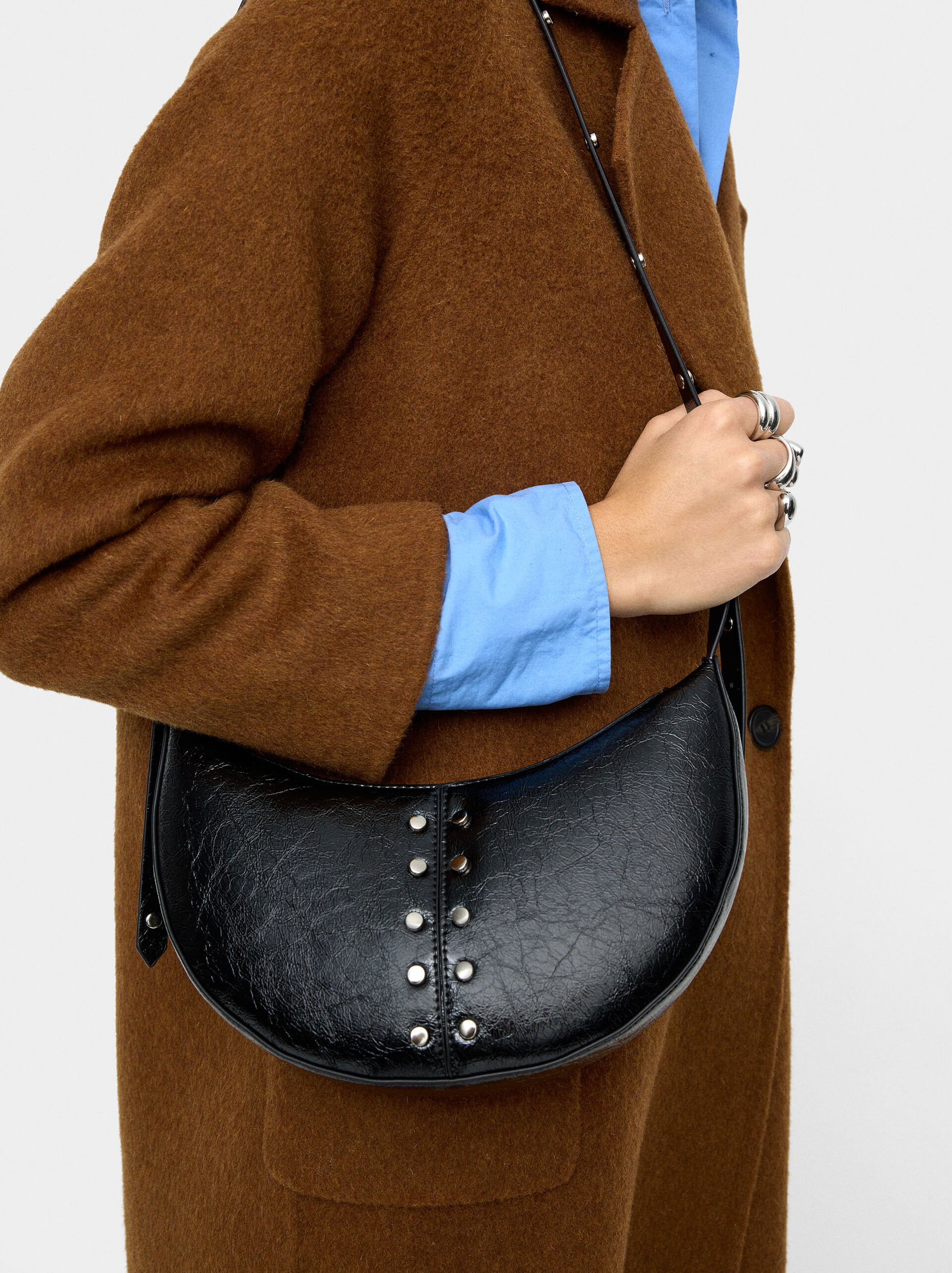 Half-moon shoulder bag with studs image number 1.0