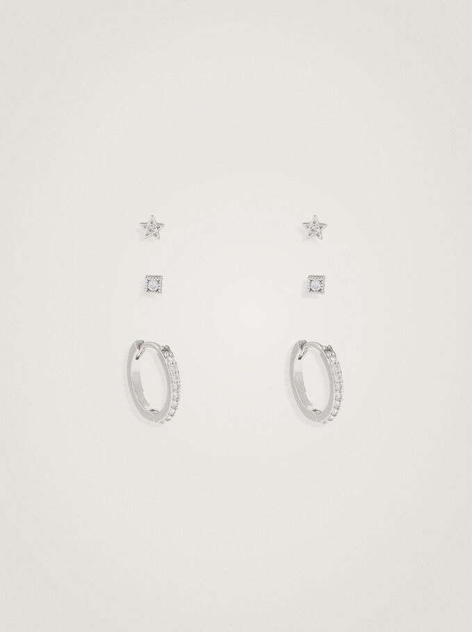 Set Of Hoops With Cubic Zirconia, Silver, hi-res