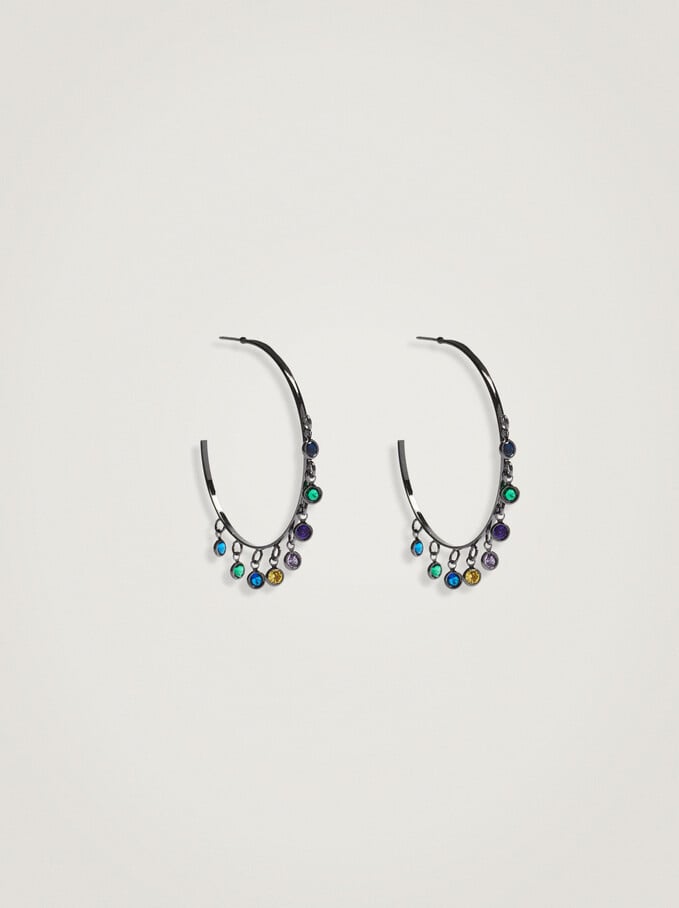Hoop Earrings With Pendants, Multicolor, hi-res
