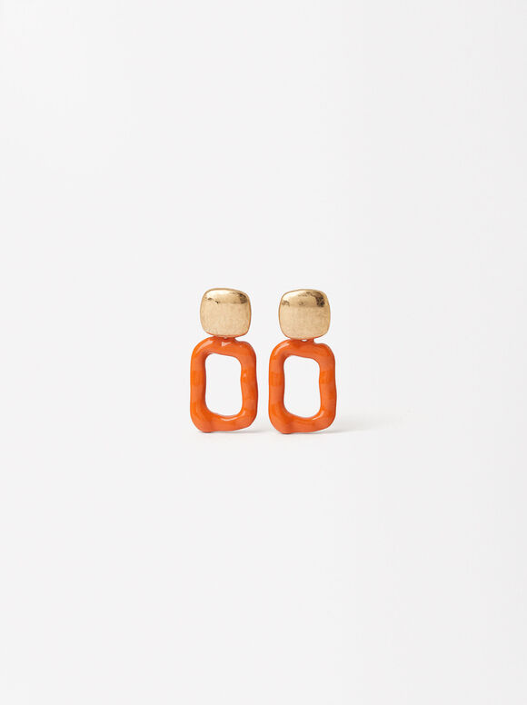 Short Earrings With Enamel, Orange, hi-res