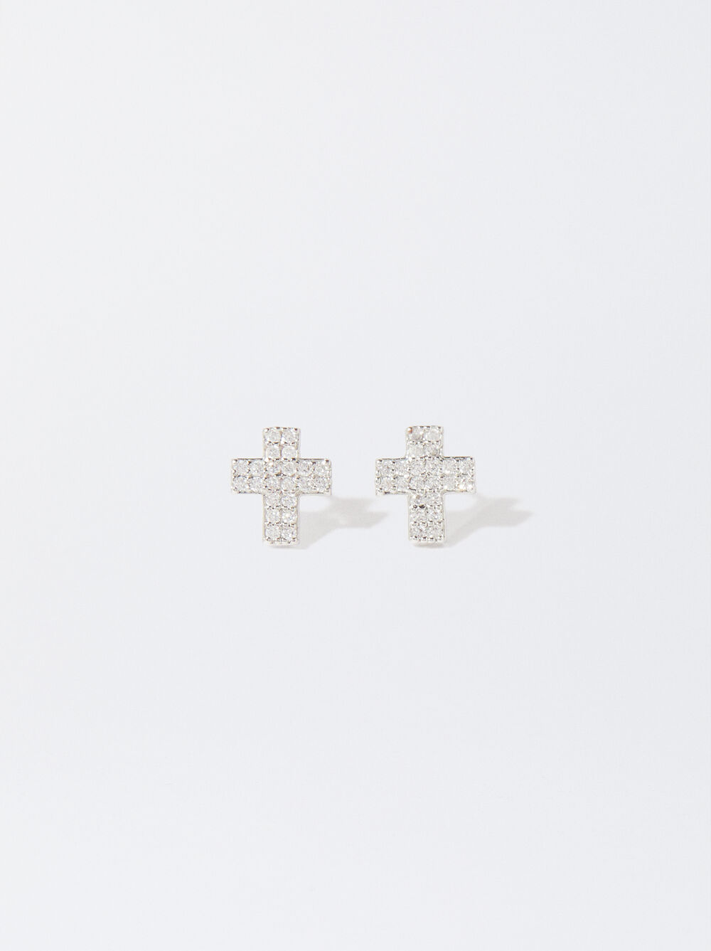 Silver-Plated Earrings With Cubic Zirconia And Crosses