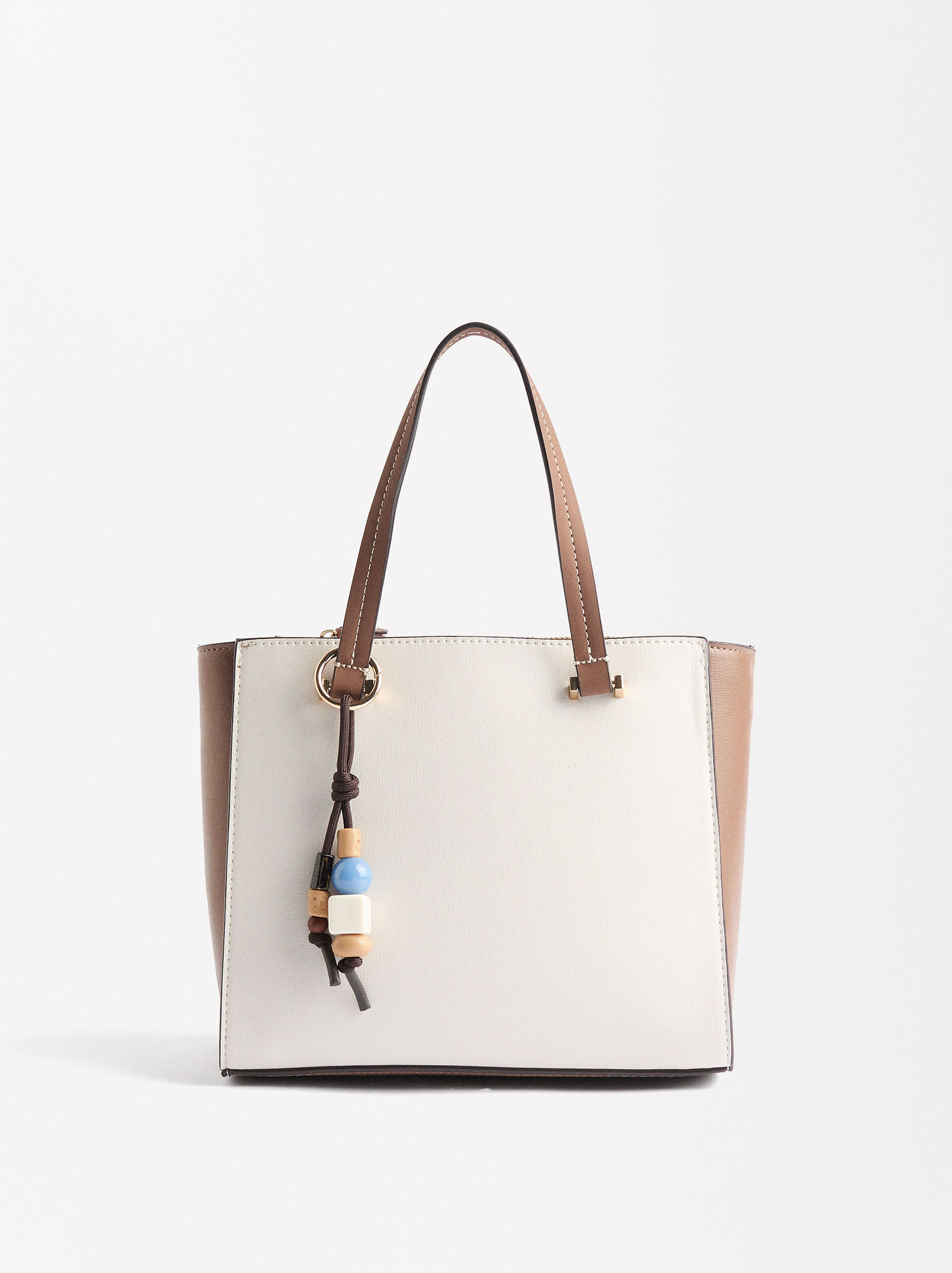 Color block tote bag with pendant image number 0.0