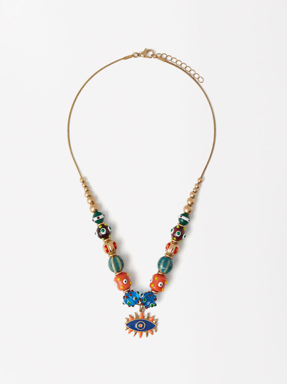 Bunte Halskette Mit Keramik-Element, Mehrfarbig, hi-res