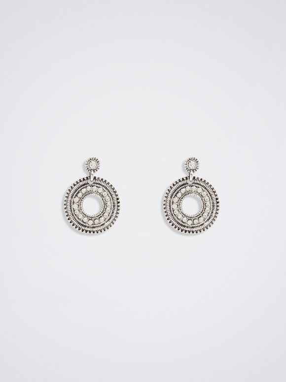 Silver Earrings With Sparkles, Silver, hi-res
