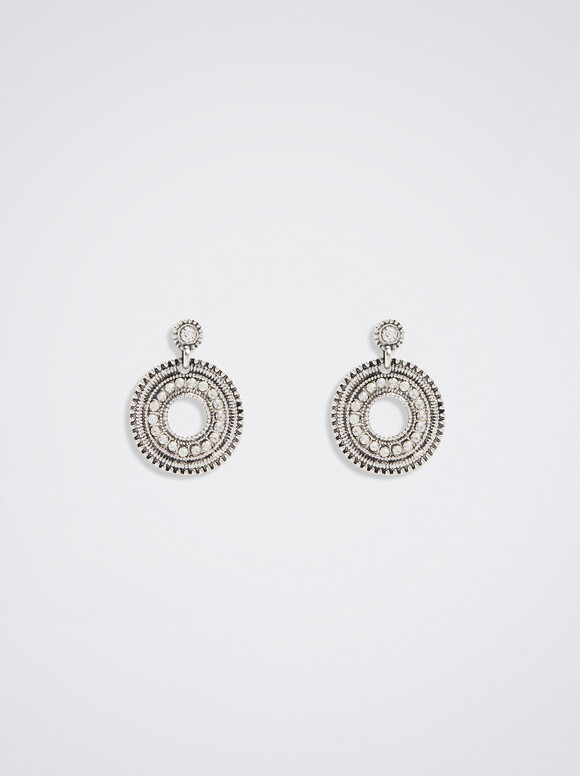 Medium Rhinestone Earrings, Silver, hi-res