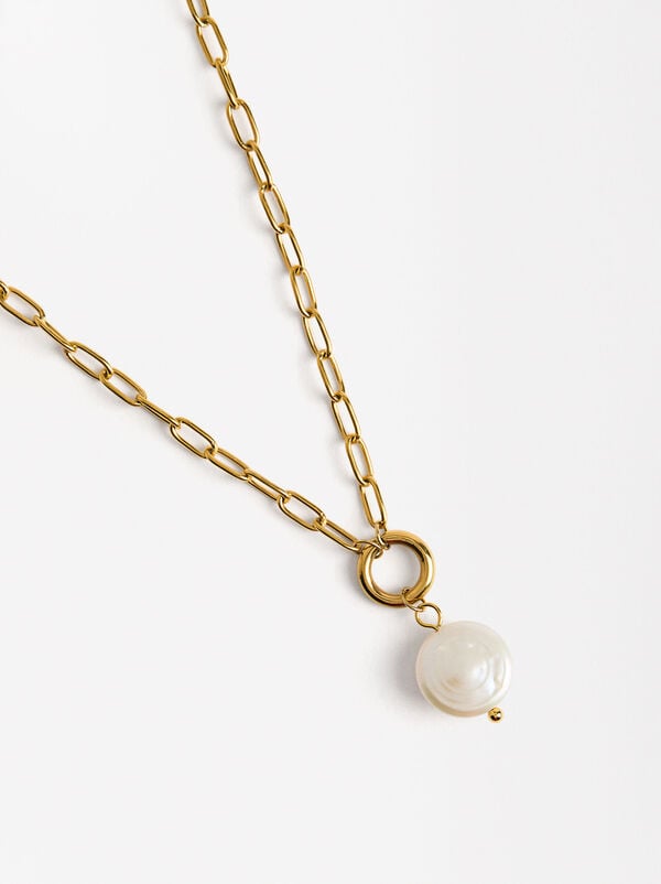 Necklace with freshwater pearl links - stainless steel
