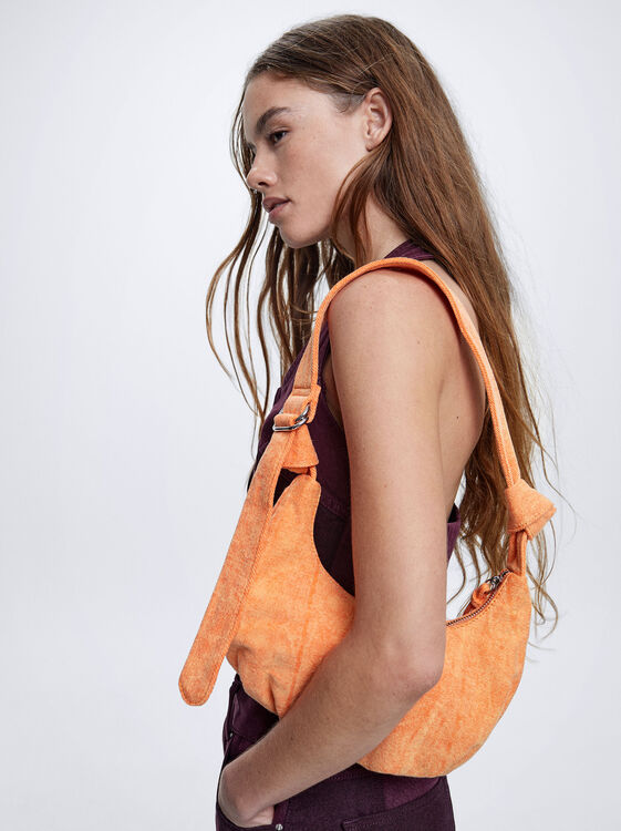 Denim Shoulder Bag, Orange, hi-res
