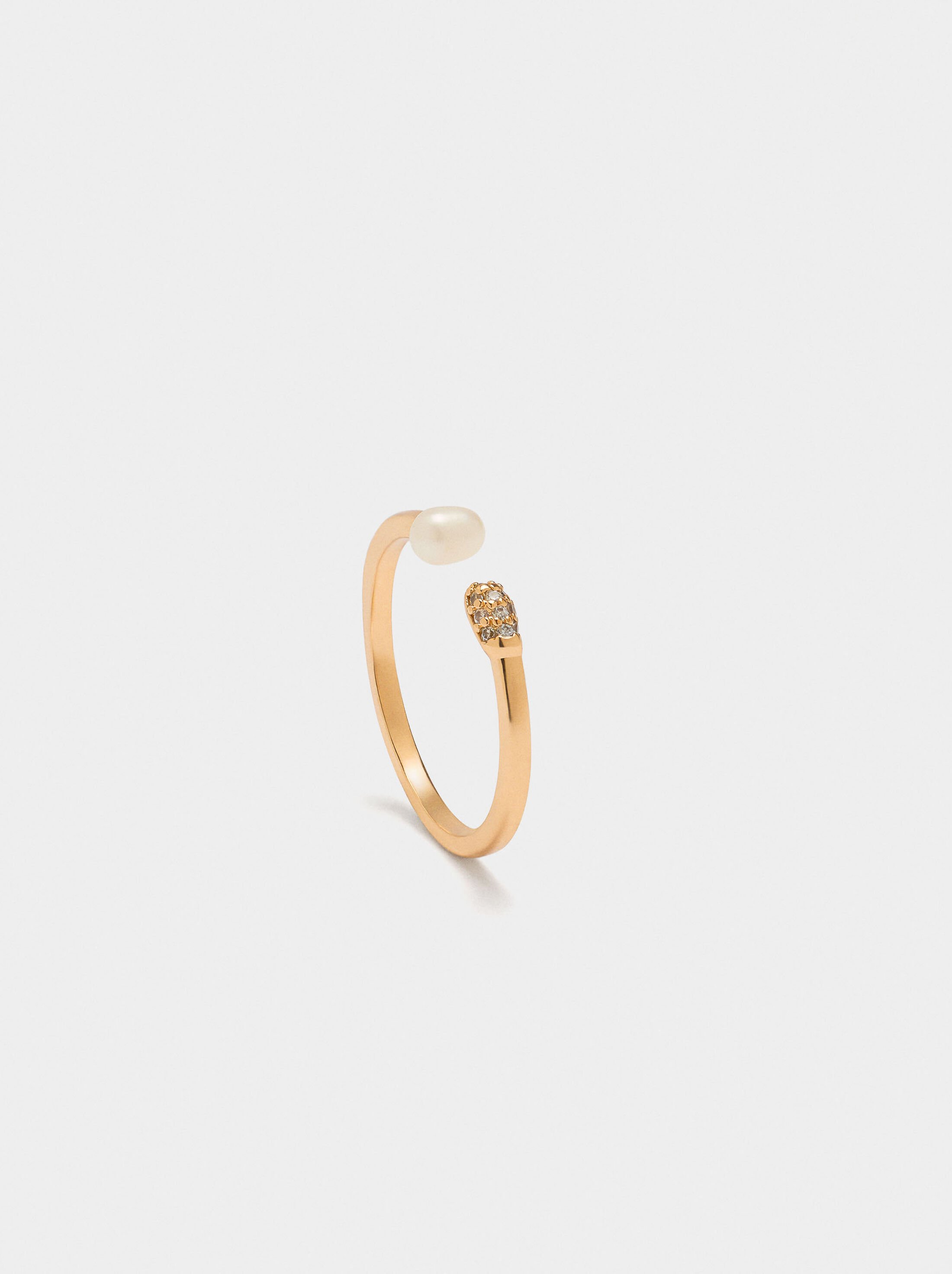 Open ring with pearl and zirconia image number 1.0