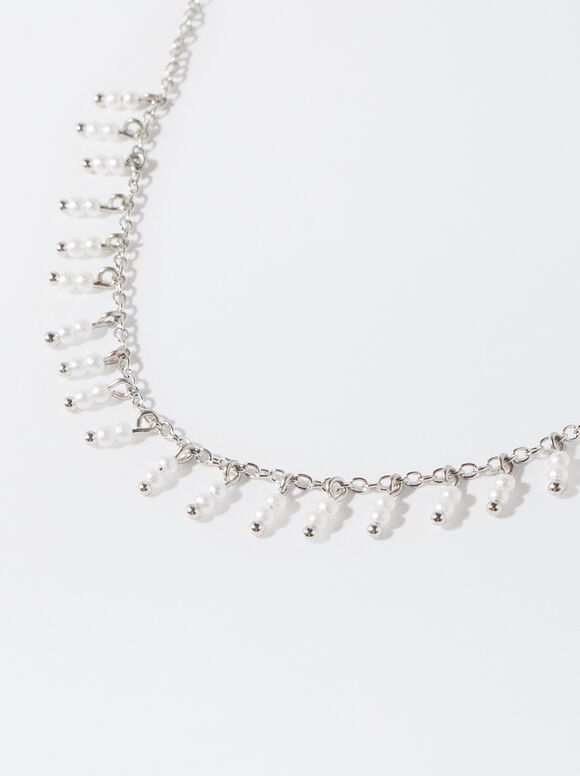 Silver-Plated Bracelet With Faux Pearls, Silver, hi-res