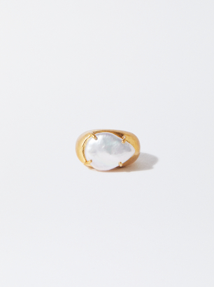 Ring With Freshwater Pearl, Golden, hi-res